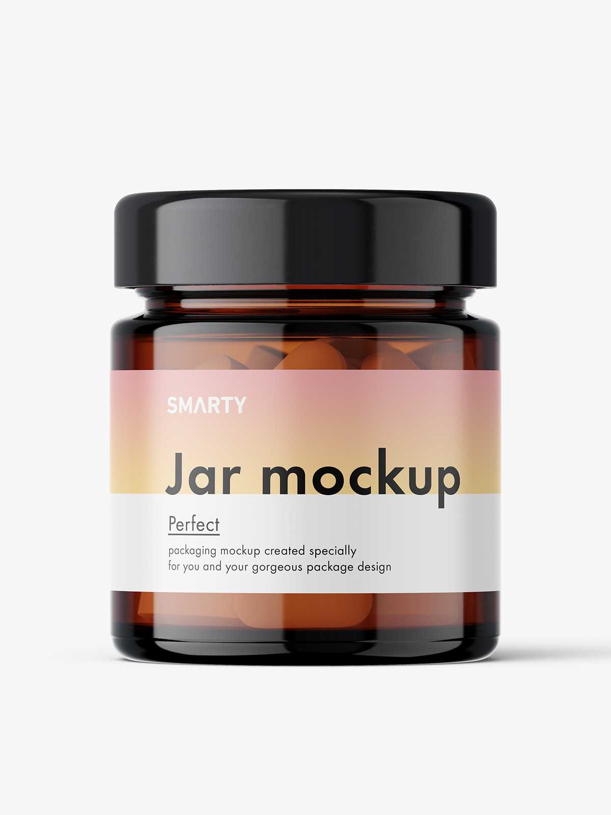 Glass jar with pills mockup / amber