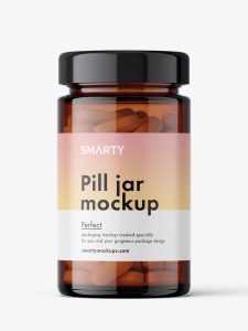 Glass jar with pills mockup / amber