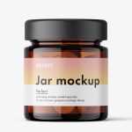 Glass jar with tablets mockup / amber