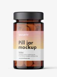 Glass jar with tablets mockup / amber
