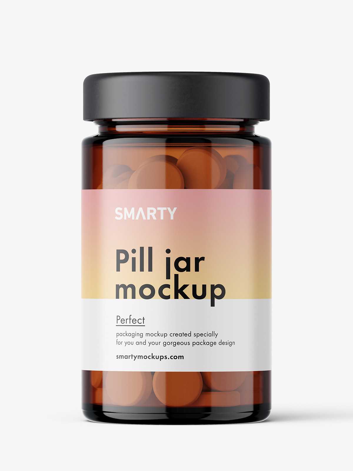 Glass jar with tablets mockup / amber