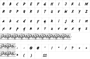 Mapa de caracteres da fonte Glitch Shoot Font