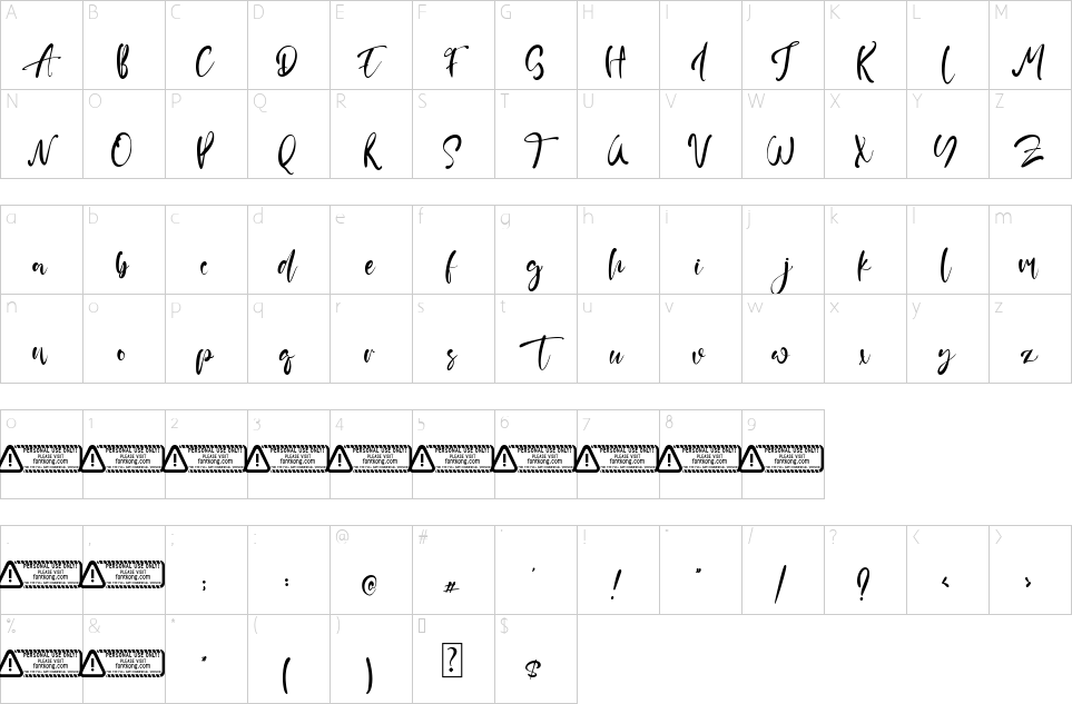Mapa de caracteres da fonte Gloria Martin Font - 1001 Free Fonts