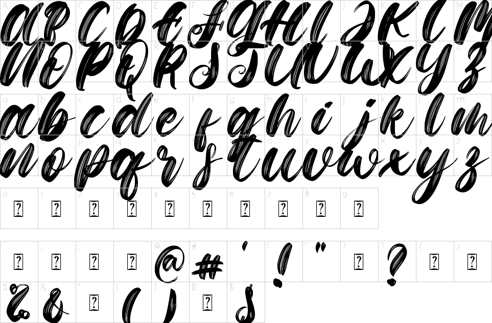 Mapa de caracteres da fonte Gloria Santa Font - 1001 Free Fonts