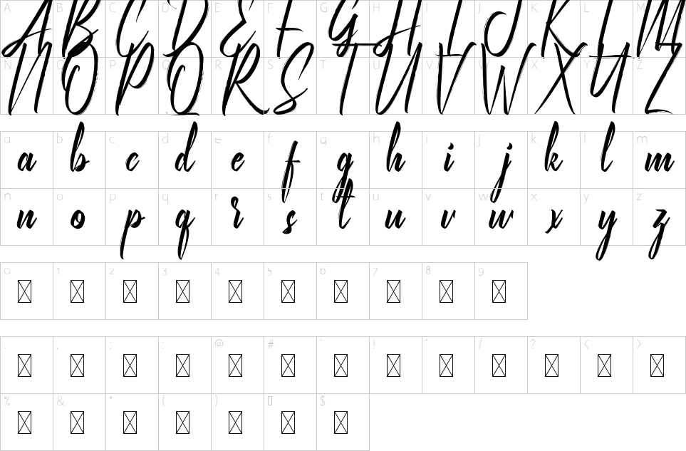 Mapa de caracteres da fonte Glossariest Font