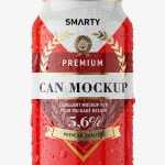 Glossy beer can with condensation mockup / 330 ml