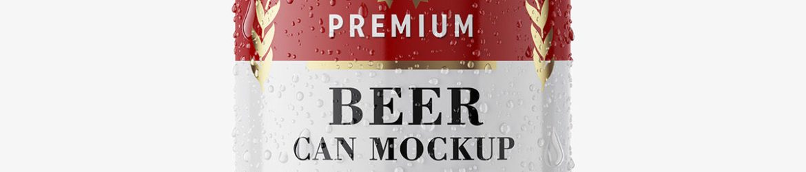 Glossy beer can with condensation mockup / 500 ml