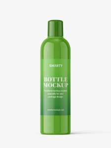Glossy bottle mockup with rounded screwcap mockup