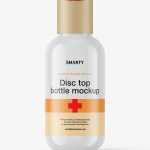 Glossy bottle with disc top lid mockup