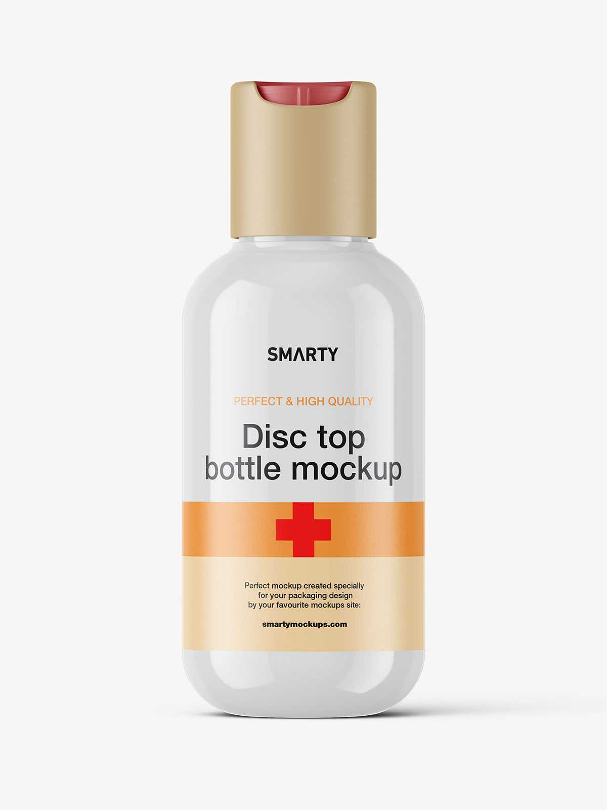 Glossy bottle with disc top lid mockup