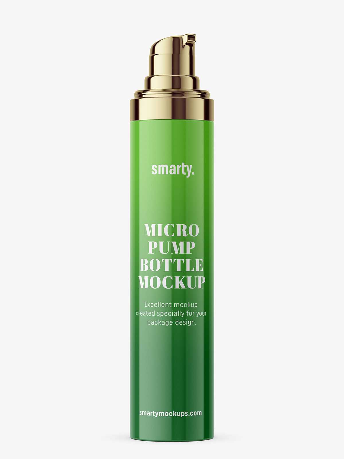 Glossy bottle with metallic micro pump