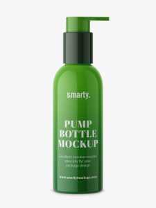 Glossy bottle with pump mockup