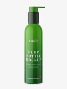 Glossy bottle with pump mockup