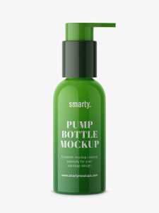 Glossy bottle with pump mockup