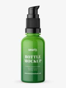 Glossy bottle with pump mockup