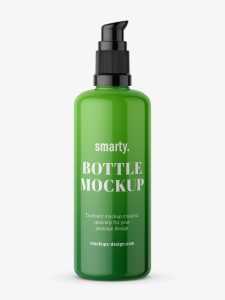 Glossy bottle with push spray mockup