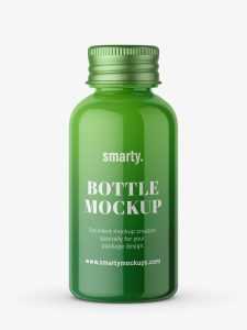 Glossy bottle with silver cap mockup