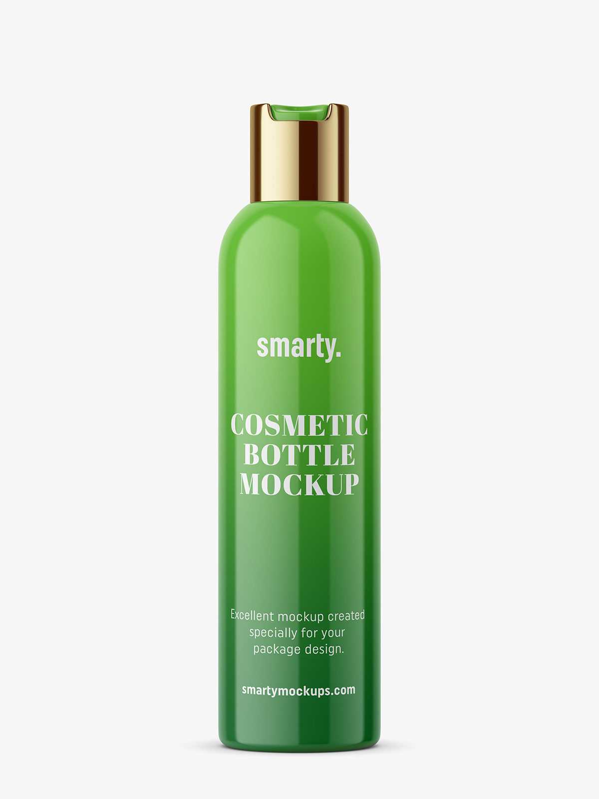 Glossy bottle with silver press cap mockup