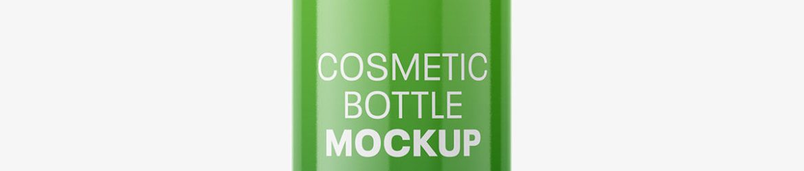 Glossy bottle with transparent disc top cap mockup