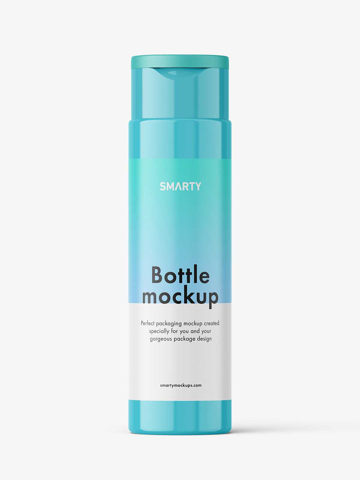 Glossy bottle with wide flip top cap mockup