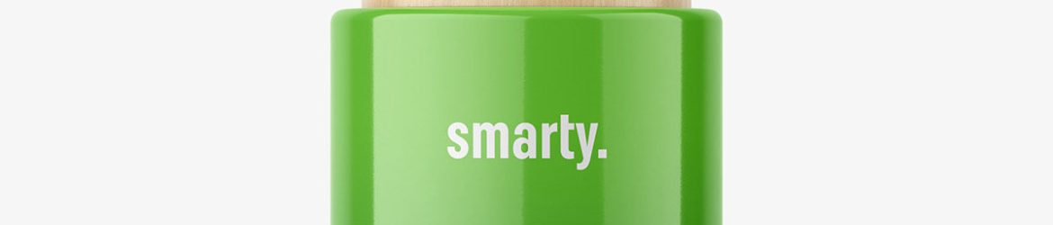 Glossy bottle with wooden cap mockup
