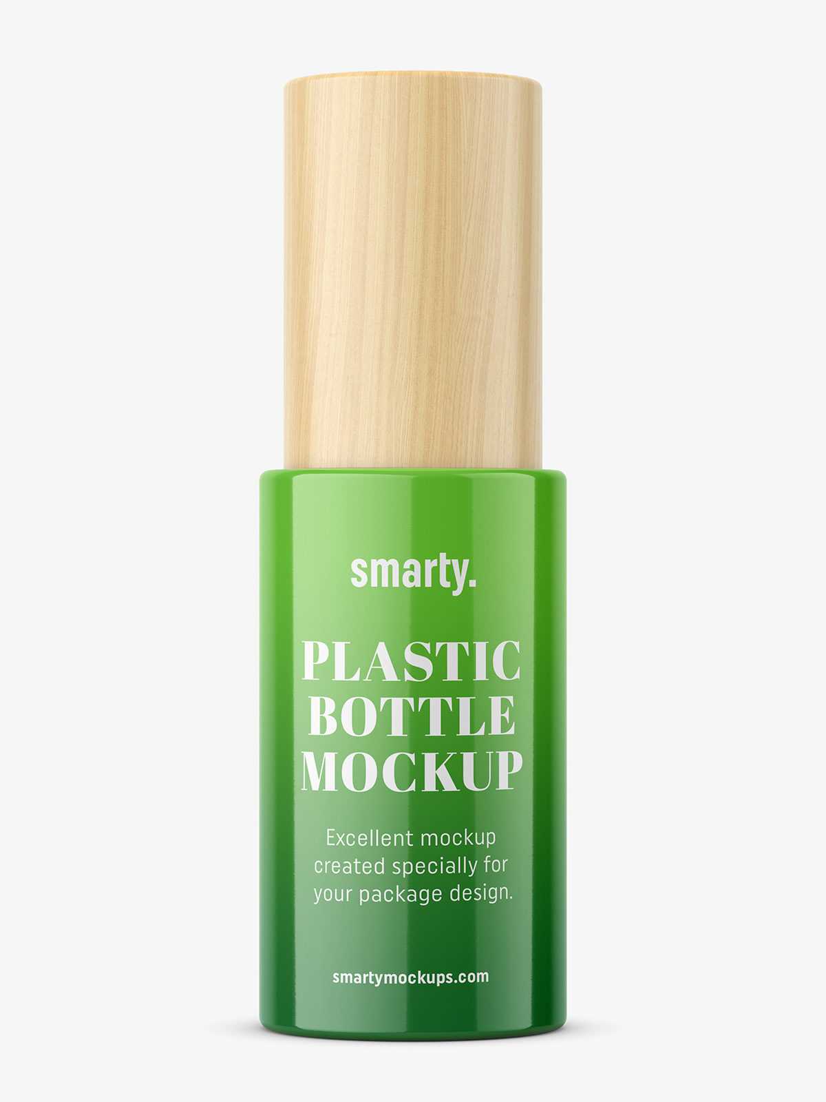 Glossy bottle with wooden cap mockup