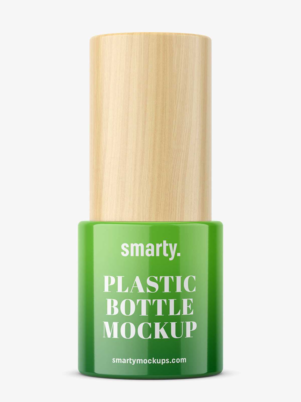 Glossy bottle with wooden cap mockup