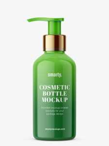 Glossy cosmetic bottle with pump