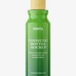 Glossy cosmetic bottle with wooden cap
