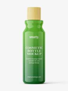 Glossy cosmetic bottle with wooden cap