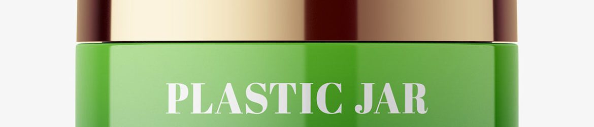 Glossy cosmetic jar with metallic cap mockup