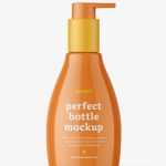 Glossy curved bottle with pump mockup