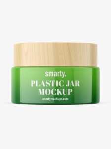 Glossy jar with wooden cap mockup