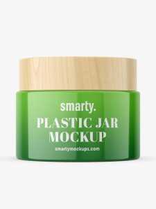 Glossy jar with wooden cap mockup