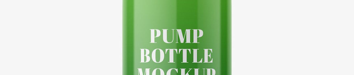 Glossy plastic bottle with pump mockup