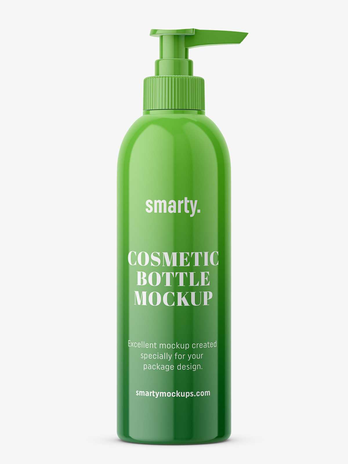 Glossy plastic bottle with pump mockup