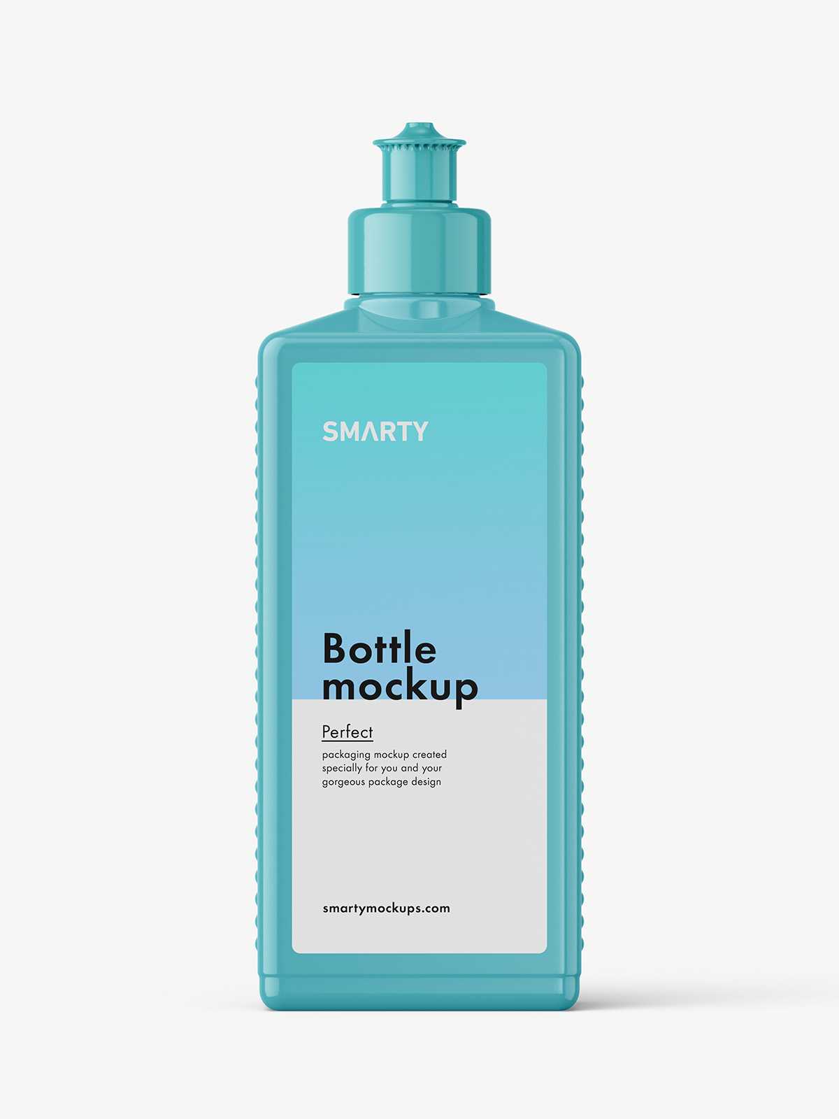 Glossy pull-up square bottle mockup