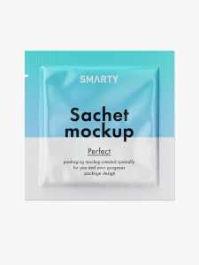 Glossy square sachet mockup