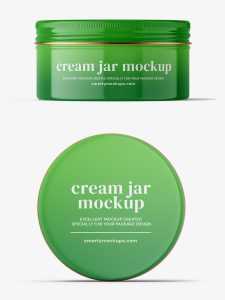 Glossy tin cream jar mockup / top and front view