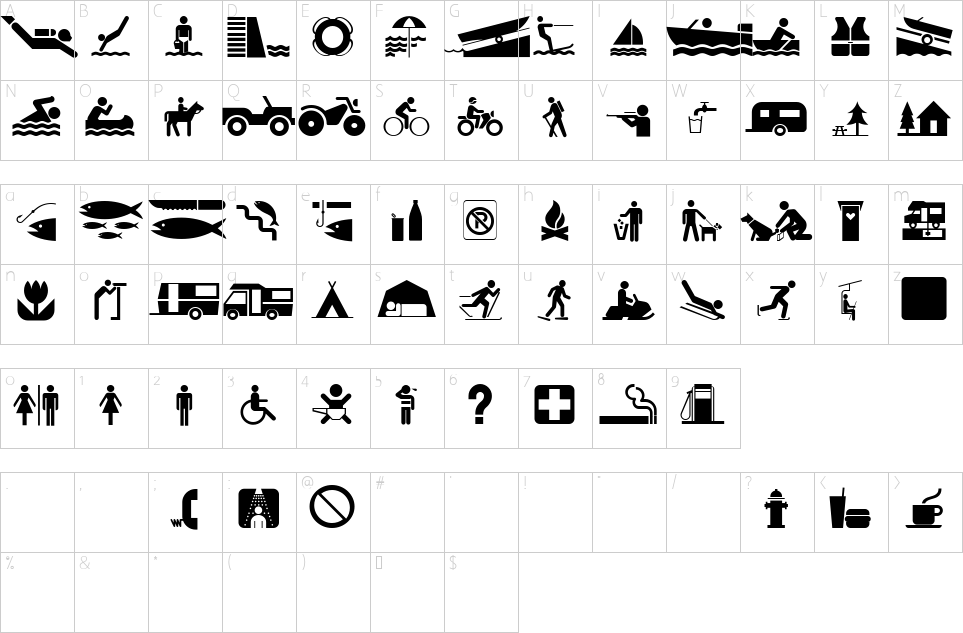 Mapa de caracteres da fonte Glyphyx Two Font