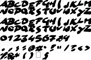 Mapa de caracteres da fonte Go Faster Brush Font