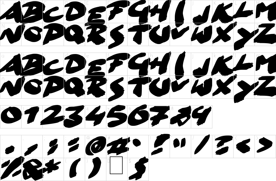 Mapa de caracteres da fonte Go Faster Brush Font