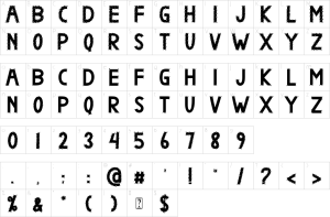 Mapa de caracteres da fonte Goblin Monster Font