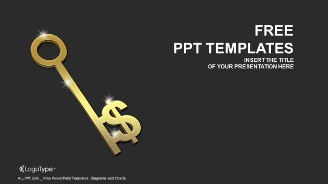 Gold Key With Dollar Sign PowerPoint Templates