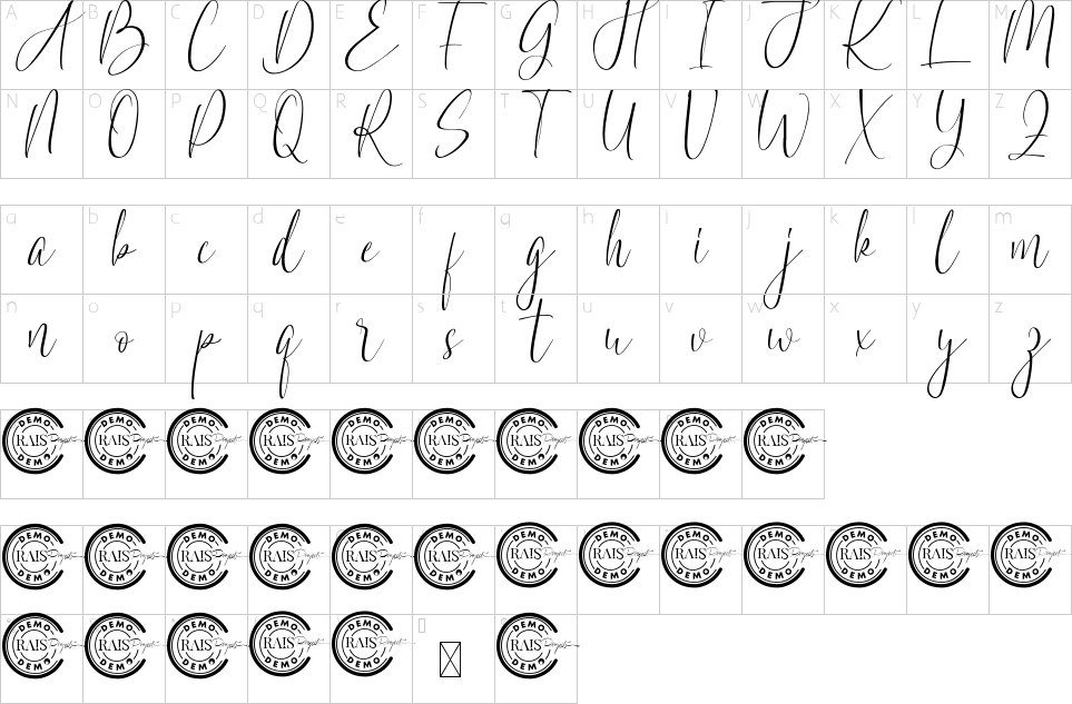 Mapa de caracteres da fonte Golden Berry Font