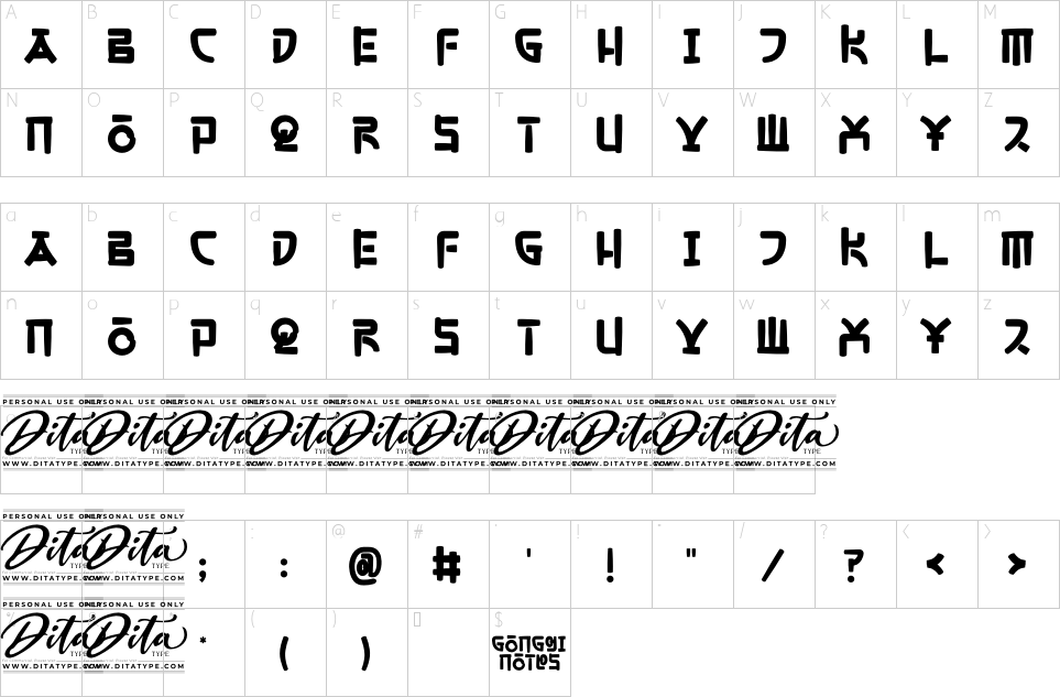 Mapa de caracteres da fonte Gonggi Notes Font - 1001 Free Fonts