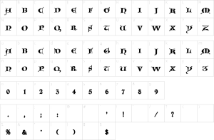 Mapa de caracteres da fonte Gotica Caps Font