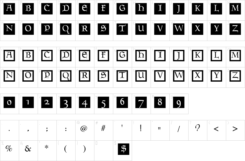 Mapa de caracteres da fonte Goudament Bricks Font - 1001 Free Fonts