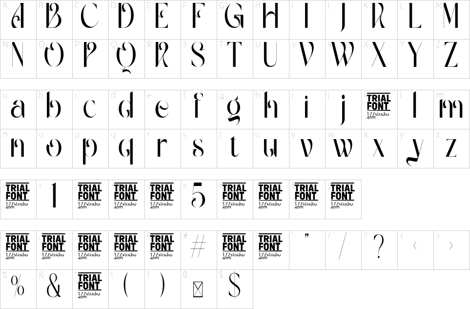 Mapa de caracteres da fonte Gradually Reduced Font - 1001 Free Fonts