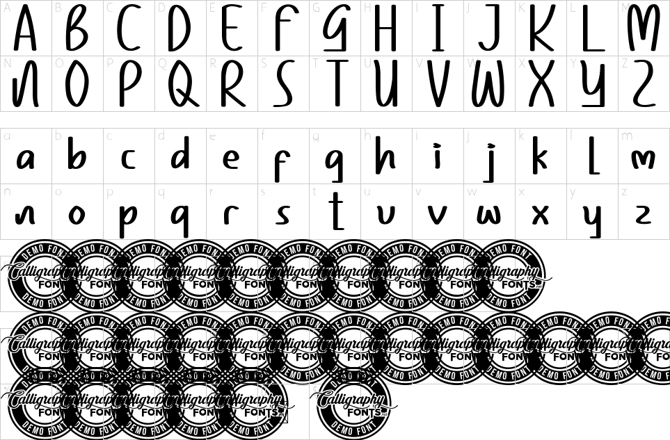 Mapa de caracteres da fonte Grand Auto Font